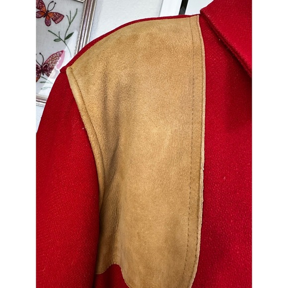 CHAPS Vintage Red Wool Hunting Shirt Suede Shoulder Elbow Patches Men SZ44R RARE - Picture 5 of 13